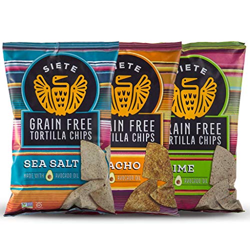 Siete Grain Free Tortilla Chips Mix, 1 Sea Salt, 1 Lime, Nacho, 5 oz bags, 3-Pack