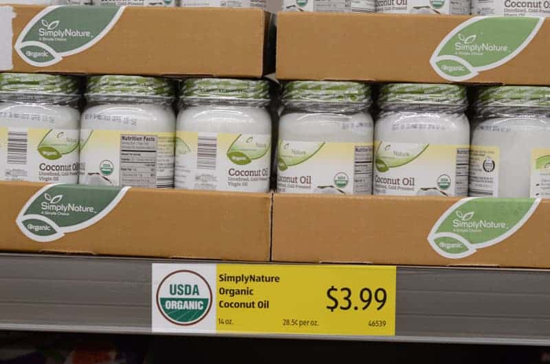 jars of coconut oil on shelf at Aldi