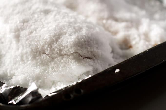 Close up shot of a salt crust fish with a crack in the crust