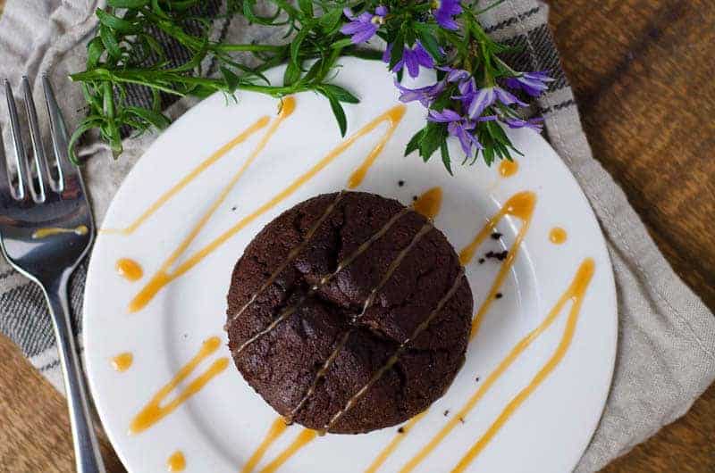 overhead view of paleo mocha fudge cake