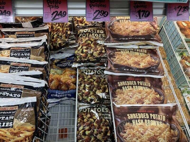 Trader Joes frozen roasted potato packages in store