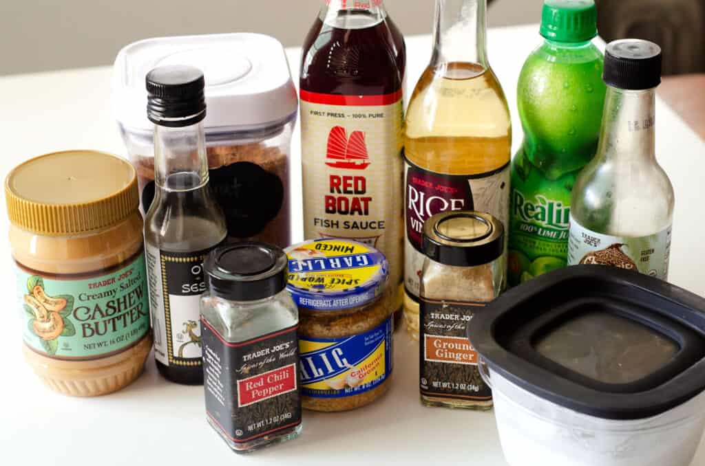 pad thai peanut sauce ingredients on table