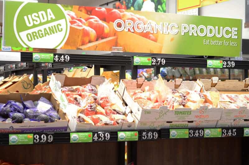 organic produce section at Aldi