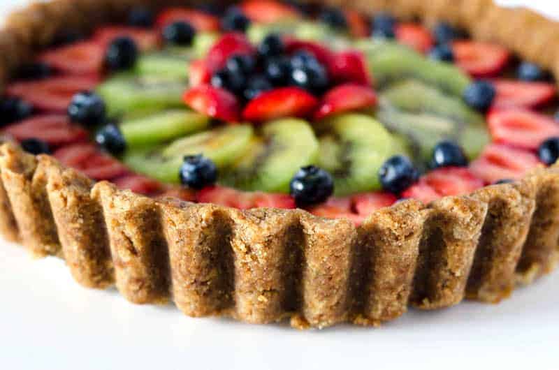 Close up view of a paleo fruit tart crust