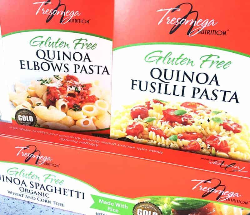 Image of 3 boxes of gluten free pasta in the shapes of elbows, fusilli, and spaghetti