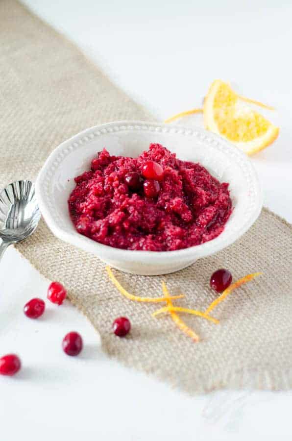 bowl of cranberry relish with spoon