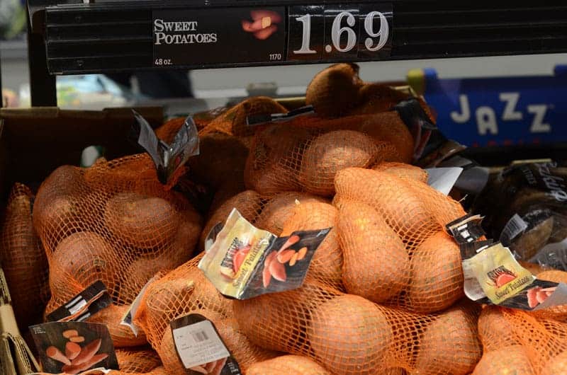 bags of sweet potatoes at Aldi