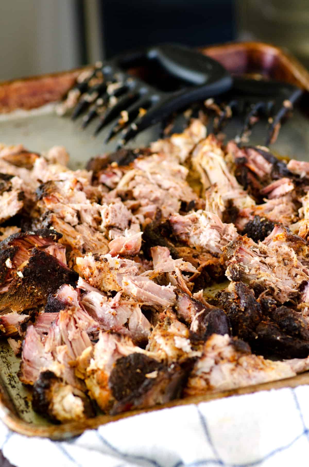 Pork butt shredded on sheet pan